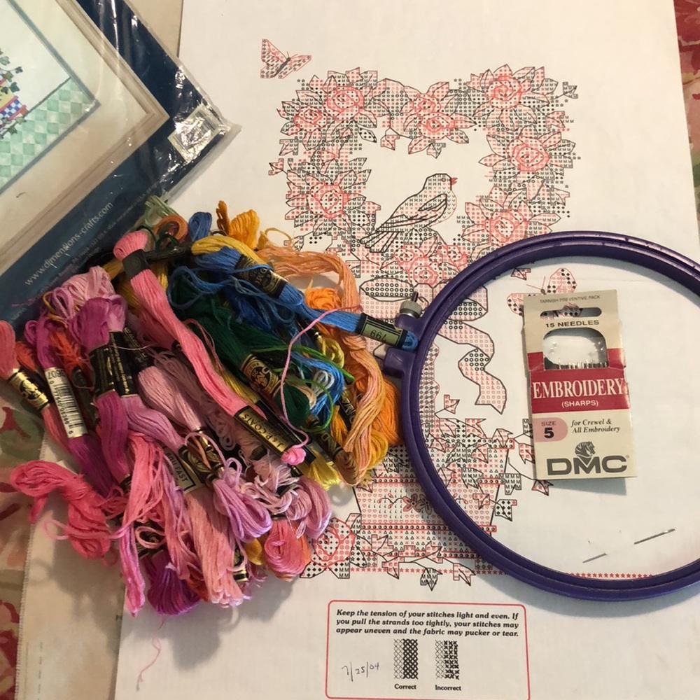 VTG ‘02 DIMENSIONS-CRAFTs Stamped Cross-Stitch “A Song in Your Heart” 8”x 16”